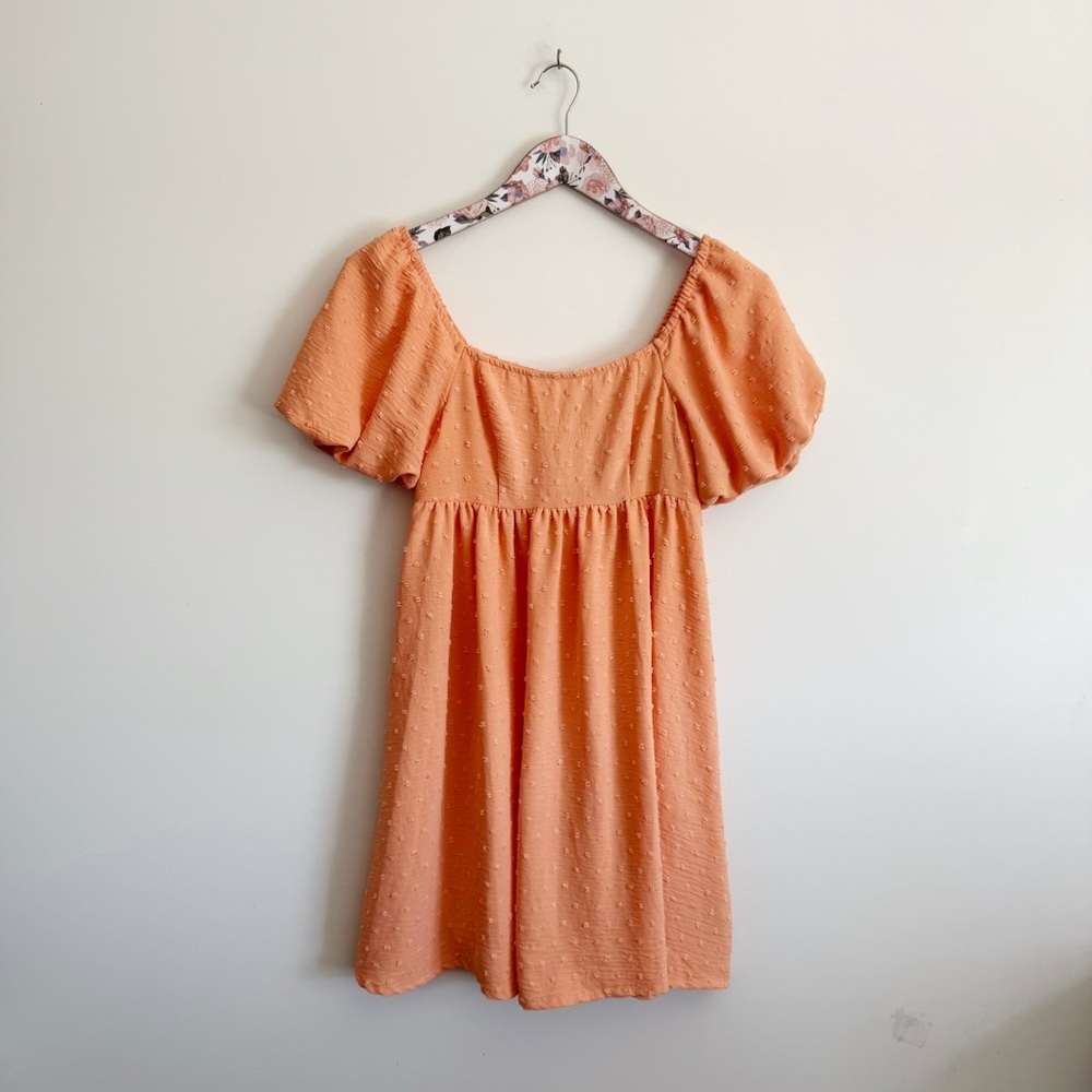 ALTAR’D STATE Peach Orange Clip Dot Puff Sleeve Dress Women’s XS Swiss Babydoll